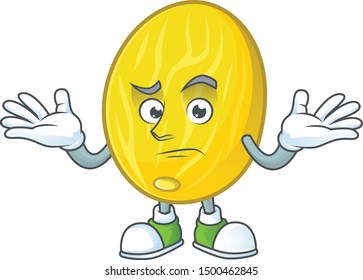 Grinning melon cartoon character on white background