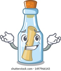 Grinning message in bottle on the cartoon