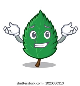 Grinning mint leaves character cartoon
