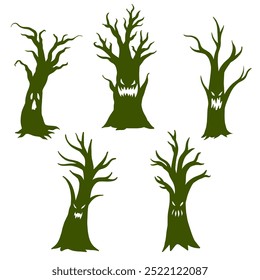 Grinning monster tree silhouette illustration set, source design