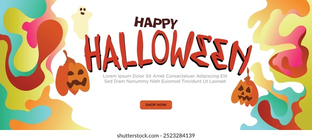 Grinning Monsters and Spooky 
 concept. abstract geometric liquid form. monster halloween with hand drawn banner template vector illustration.