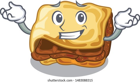 Grinning moussaka is cooked in cartoon style