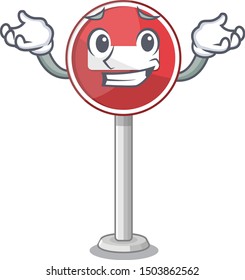 Grinning no entry on cartoon side of road