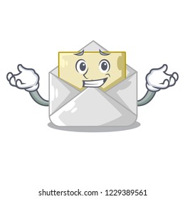Grinning open envelope greeting posters on character