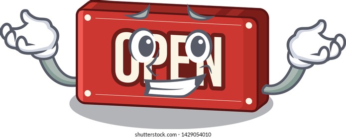 Grinning open sign isolated in the cartoon