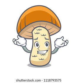 Grinning orange cap boletus mushroom character cartoon