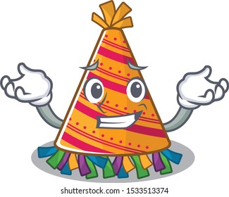 Grinning party hat with in the cartoon