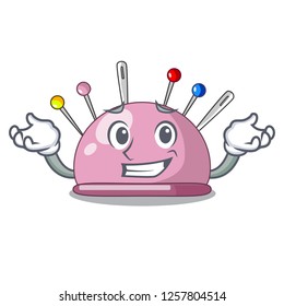 Grinning pincushion with a character needles icon