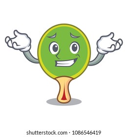 Grinning ping pong racket character cartoon