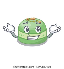 Grinning pistachio cake in the cartoon fridge
