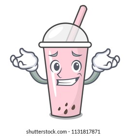Grinning raspberry bubble tea character cartoon