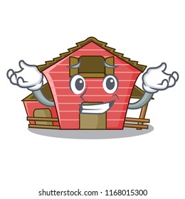 Grinning a red barn house character cartoon