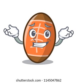 Grinning rugby ball character cartoon