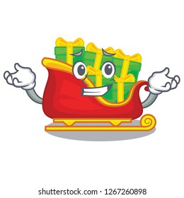 Grinning santa claus sleigh in shape cartoon