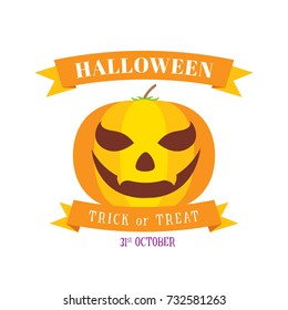 Grinning Scary Pumpkin. Isolated Vector Illustration