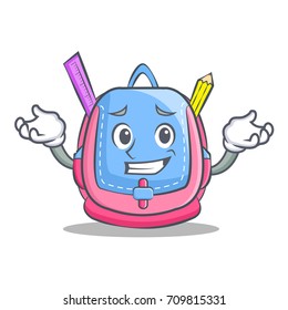 Grinning school bag character cartoon