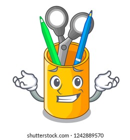 Grinning school organizer desktop composition on character