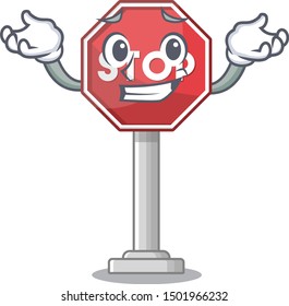 Grinning sign stop cartoon side street mascot