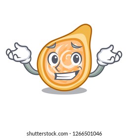 Grinning snacks coxinha on a character plates