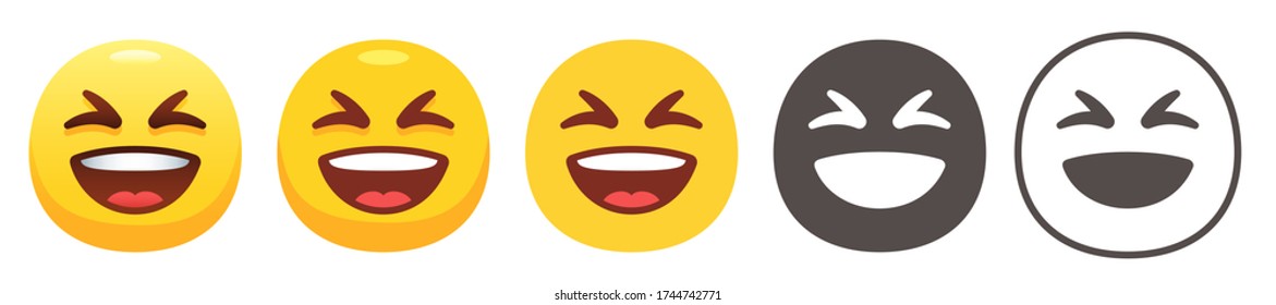 Grinning squinting emoji. Laughing face emoticon flat vector icon set