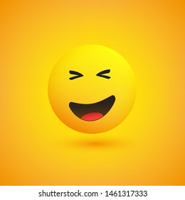 Grinning, Squinting Emoji - Simple Emoticon on Yellow Background - Vector Design Illustration