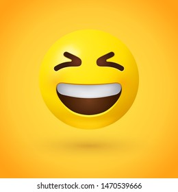 Grinning Squinting Face Emoji With Scrunched, X-shaped Eyes And A Broad, Open Smile, Showing Upper Teeth - Smiling Emoticon Character Design That Conveys Excitement Or Hearty Laughter