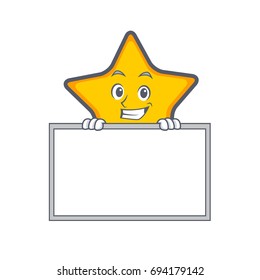 Grinning star character cartoon style with board