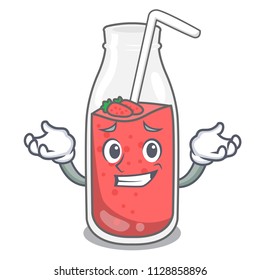 Grinning strawberry smoothie character cartoon