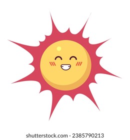 Grinning sun head 2D cartoon character. Happiness toothy smile sunshine isolated vector personage white background. Summer weather. Warmth comfort. Smiling sunny color flat spot illustration