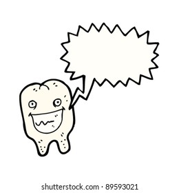 grinning tooth cartoon with speech bubble