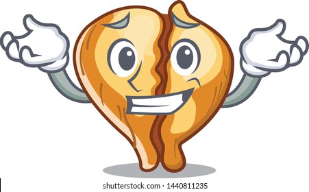 Grinning tortellini is cooked in cartoon pan