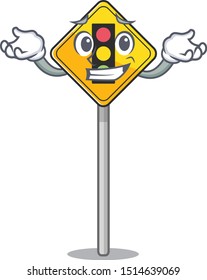 Grinning traffic light ahead isolated with cartoon