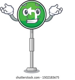 Grinning turn left cartoon on side mascot road