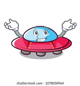 Grinning ufo character cartoon style