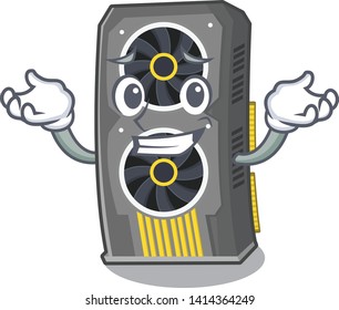 Grinning video graphics card isolated cartoon.