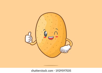 GRINNING WINK, HAPPY, CHEERFUL Face Emotion. Thumb Up Finger Gesture. Potato Vegetable Character Cartoon Drawing Mascot Illustration.