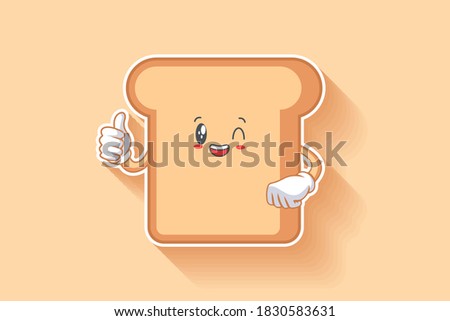 GRINNING WINK, HAPPY, CHEERFUL Face Emotion. Thumb up hand Gesture. Bread Food Cartoon Drawing Mascot Illustration.