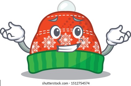 Grinning winter hat cartoon mascot shape