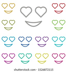 Grinning, with, hearth, eyes multi color icon. Simple thin line, outline vector of emotion icons for ui and ux, website or mobile application