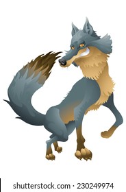 Grinning wolf posing cartoon illustration