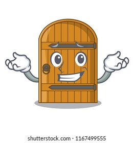 Grinning wooden door isolated on character cartoon
