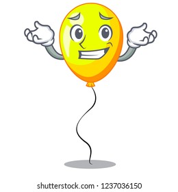 Grinning yellow balloon air in flying cartoon