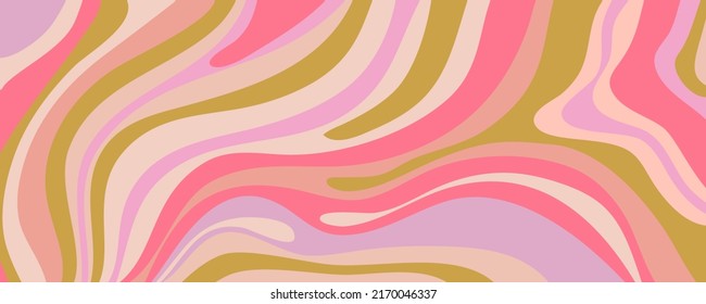 Grioovy psychedelic wave background for banner design. Retro 60s 70s psychedelic pattern. Modern wave retro abstract design. Rainbow 60s, 70s, hippie vector