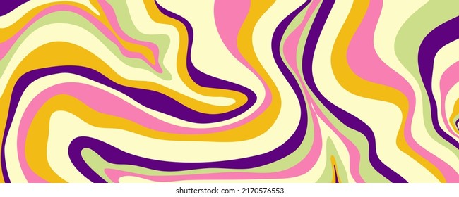 Grioovy psychedelic wave background for banner design. Retro 60s 70s psychedelic pattern. Modern wave retro abstract design. Rainbow 60s, 70s, hippie vector.