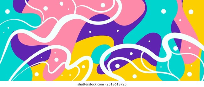 Grioovy psychedelic wave background for banner design. Retro 60s 70s psychedelic pattern background with copy space for text, for banner, greeting card, poster and advertising