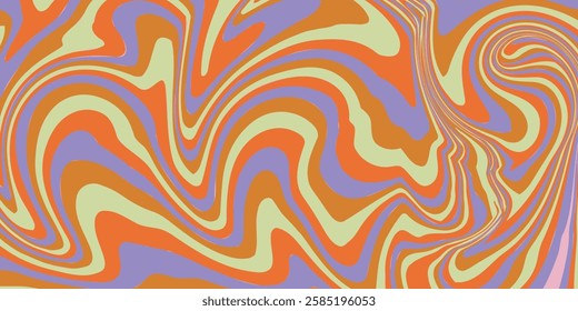 Grioovy psychedelic wave background for banner design. Retro 60s 70s psychedelic pattern. Modern wave retro abstract design. Rainbow 60s, 70s, hippie vector
