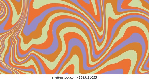 Grioovy psychedelic wave background for banner design. Retro 60s 70s psychedelic pattern. Modern wave retro abstract design. Rainbow 60s, 70s, hippie vector
