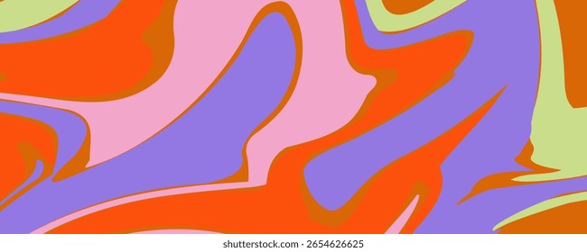 Grioovy psychedelic wave background for banner design. Retro 60s 70s psychedelic pattern. Modern wave retro abstract design. Rainbow 60s, 70s, hippie vector