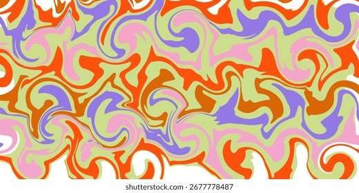 Grioovy psychedelic wave background for banner design. Retro 60s 70s psychedelic pattern. Modern wave retro abstract design. Rainbow 60s, 70s, hippie vector