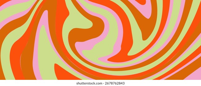 Grioovy psychedelic wave background for banner design. Retro 60s 70s psychedelic pattern. Modern wave retro abstract design. Rainbow 60s, 70s, hippie vector